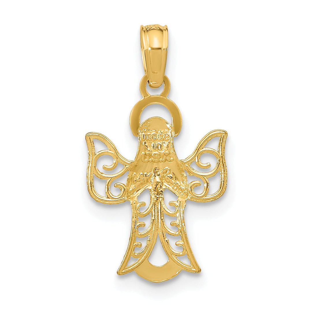 Lovely Rita's Pendants & Charms 14k Yellow Gold Polished Texture Finish Filigree Praying Angel Pendant