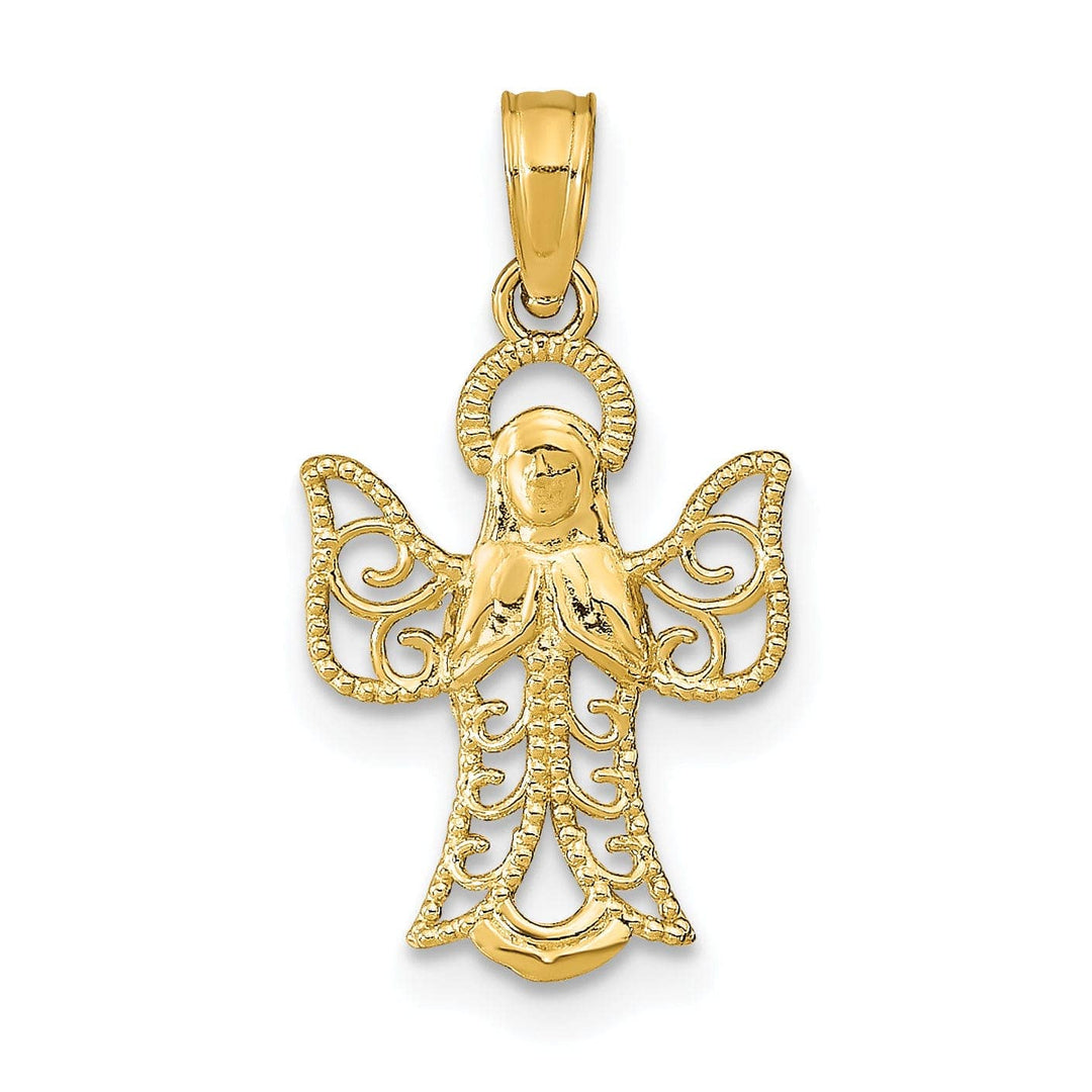 Lovely Rita's Pendants & Charms 14k Yellow Gold Polished Texture Finish Filigree Praying Angel Pendant