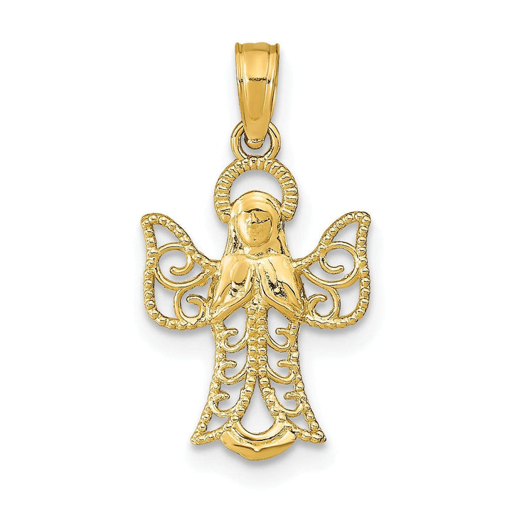 Lovely Rita's Pendants & Charms 14k Yellow Gold Polished Texture Finish Filigree Praying Angel Pendant
