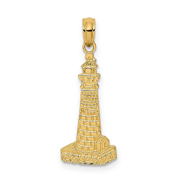 Lovely Rita's Pendants & Charms 14K Yellow Gold Polished Texture Finish Flat Design Lighthouse Charm