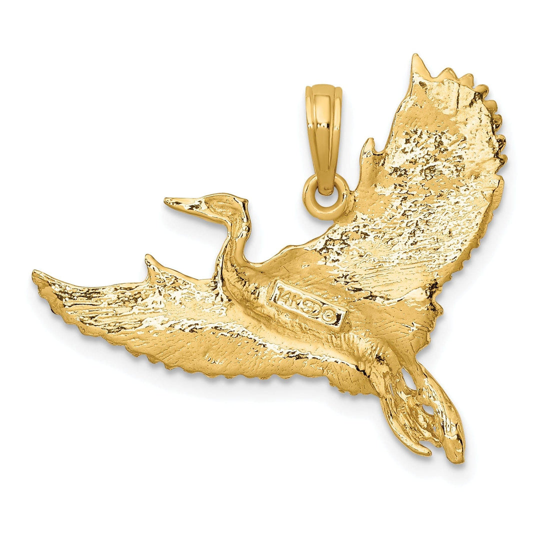 Lovely Rita's Pendants & Charms 14K Yellow Gold Polished Texture Finish Flying Heron Bird Charm Pendant