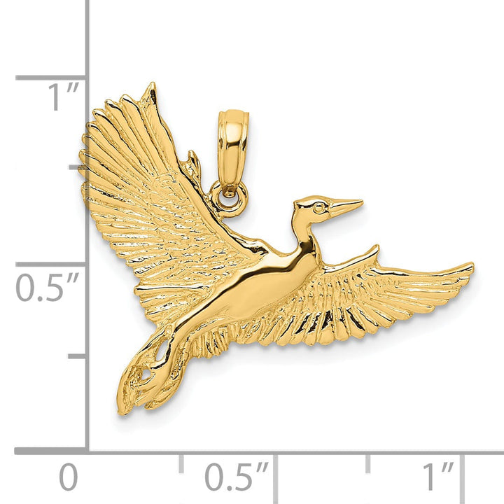 Lovely Rita's Pendants & Charms 14K Yellow Gold Polished Texture Finish Flying Heron Bird Charm Pendant