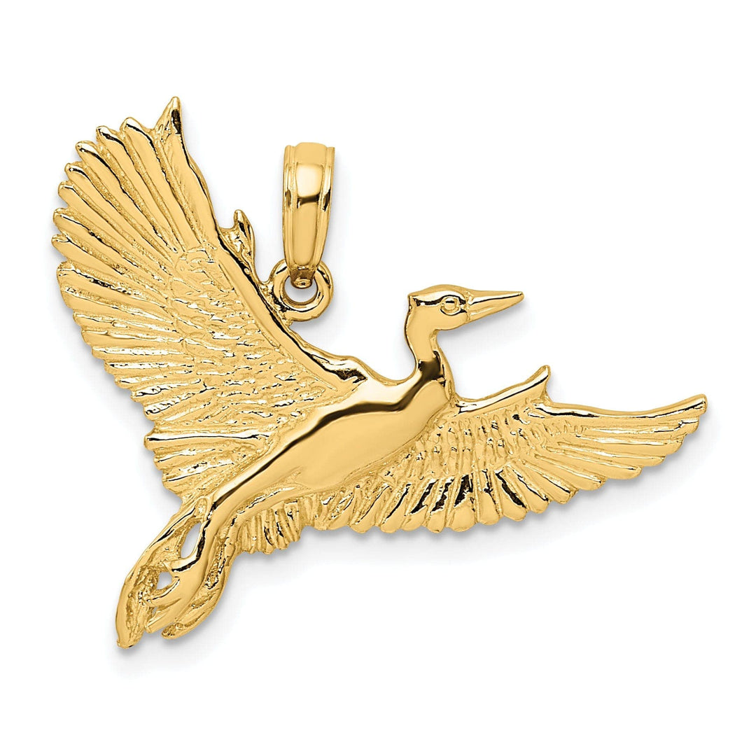 Lovely Rita's Pendants & Charms 14K Yellow Gold Polished Texture Finish Flying Heron Bird Charm Pendant