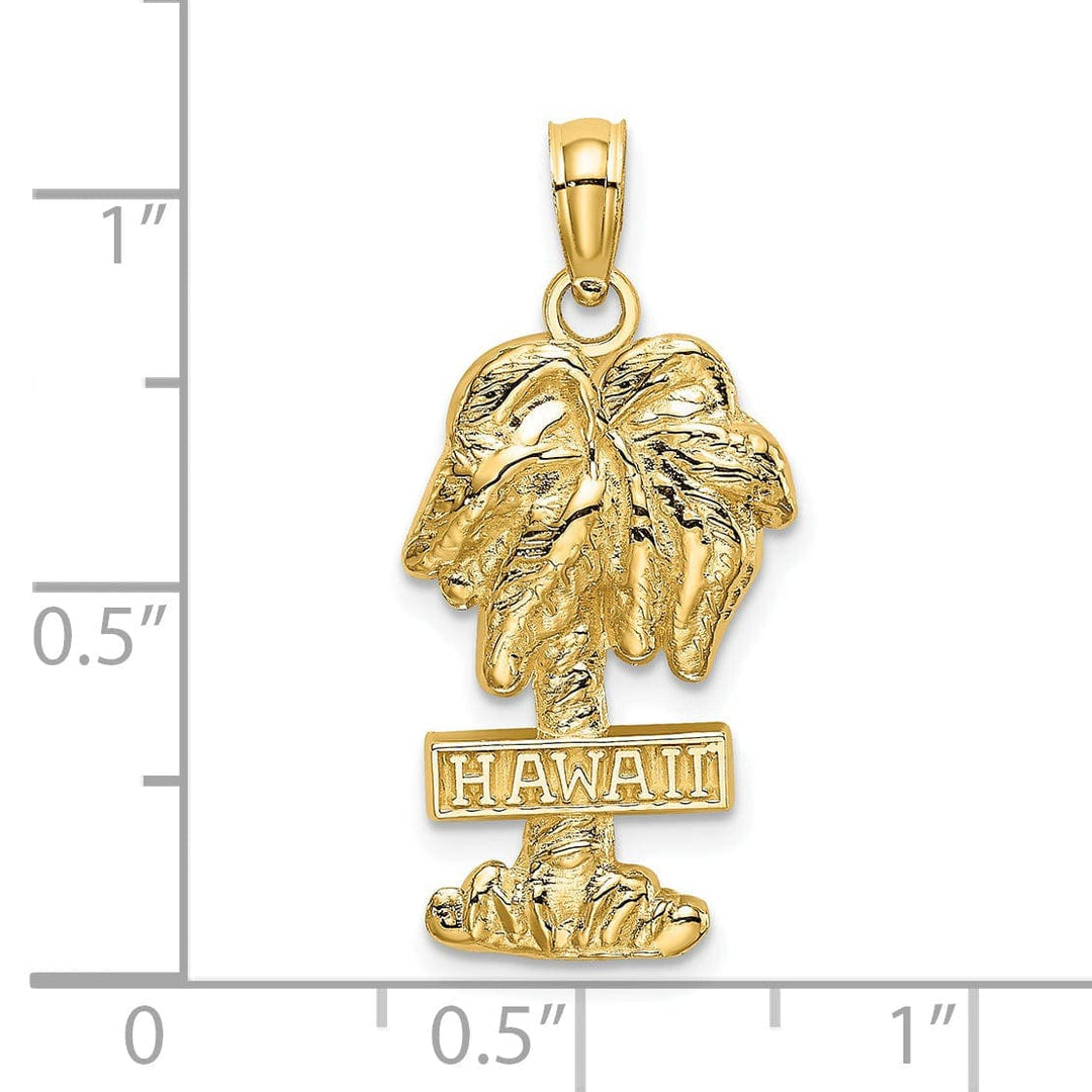 Lovely Rita's Pendants & Charms 14K Yellow Gold Polished Texture Finish HAWAII Sign on Palm Tree Design Charm Pendant