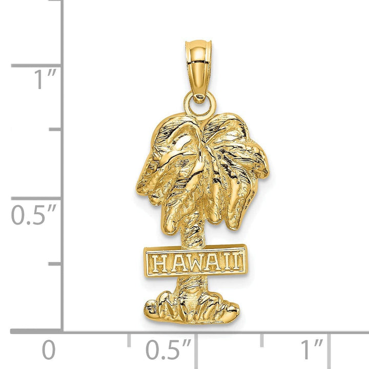 Lovely Rita's Pendants & Charms 14K Yellow Gold Polished Texture Finish HAWAII Sign on Palm Tree Design Charm Pendant
