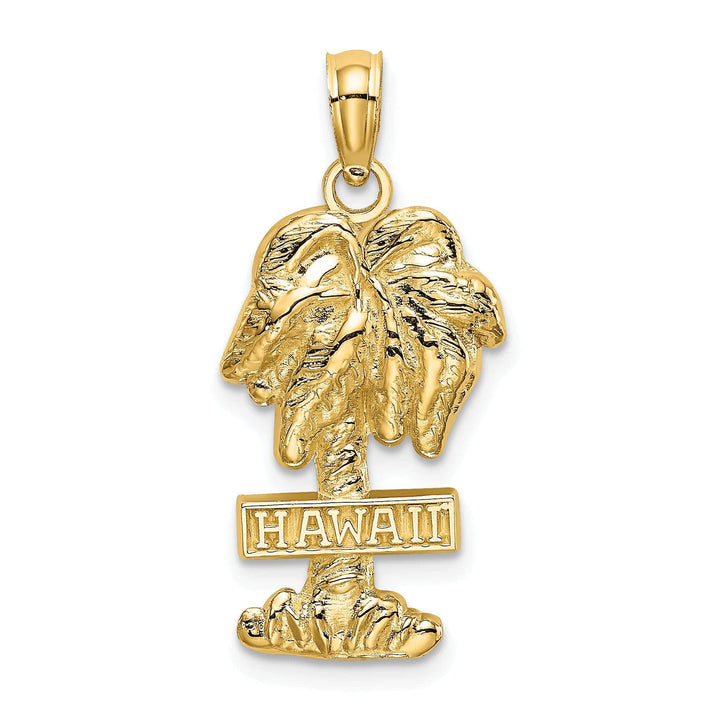 Lovely Rita's Pendants & Charms 14K Yellow Gold Polished Texture Finish HAWAII Sign on Palm Tree Design Charm Pendant