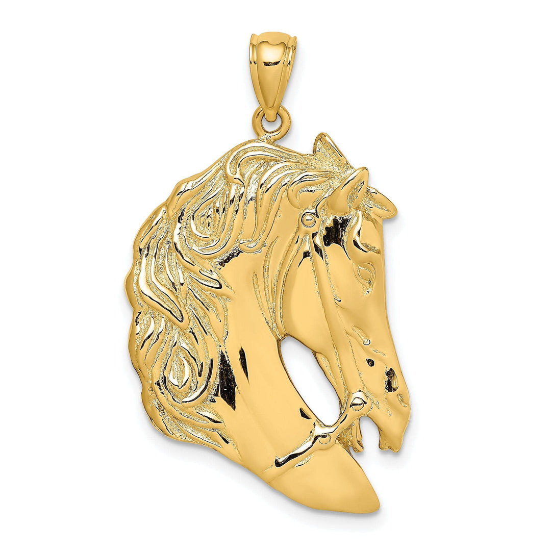 Lovely Rita's Pendants & Charms 14K Yellow Gold Polished Texture Finish Horse Head with Long Mane Charm Pendant