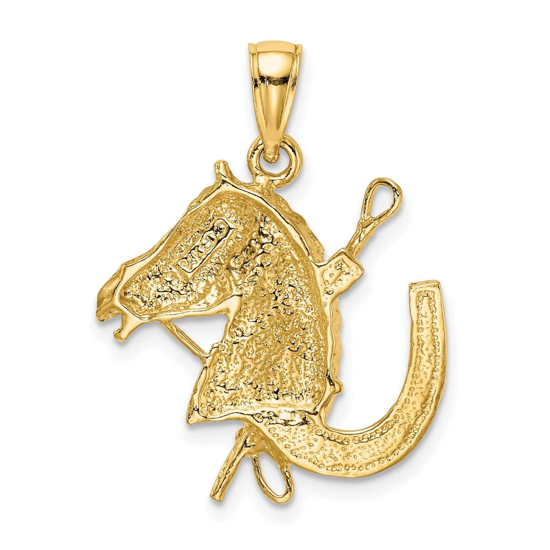 Lovely Rita's Pendants & Charms 14K Yellow Gold Polished Texture Finish Horse Head with Shoe and Crop Charm Pendant