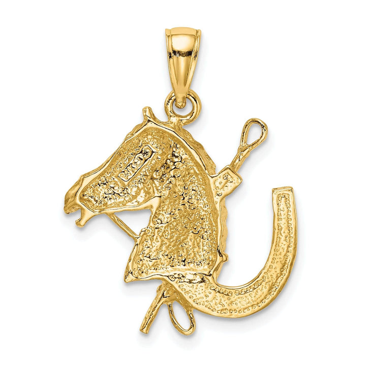 Lovely Rita's Pendants & Charms 14K Yellow Gold Polished Texture Finish Horse Head with Shoe and Crop Charm Pendant