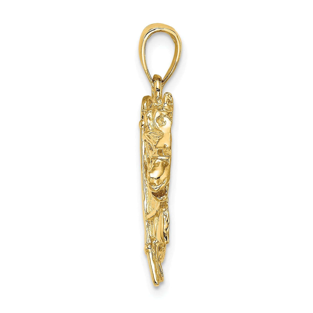Lovely Rita's Pendants & Charms 14K Yellow Gold Polished Texture Finish Horse Head with Shoe and Crop Charm Pendant