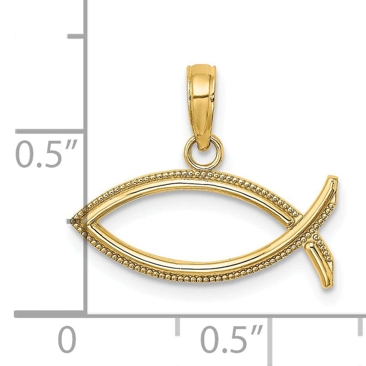 Lovely Rita's Pendants & Charms 14K Yellow Gold Polished Texture Finish Ichthus Fish Charm Pendant