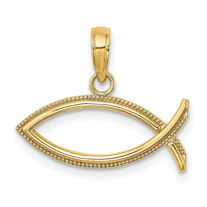 Lovely Rita's Pendants & Charms 14K Yellow Gold Polished Texture Finish Ichthus Fish Charm Pendant
