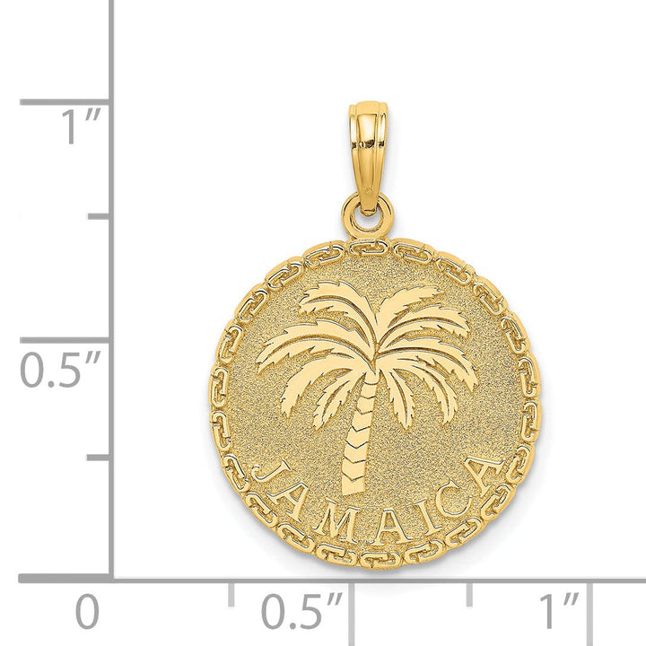 Lovely Rita's Pendants & Charms 14K Yellow Gold Polished Texture Finish JAMAICA & Palm Tree in Round Disk Shape Charm Pendant