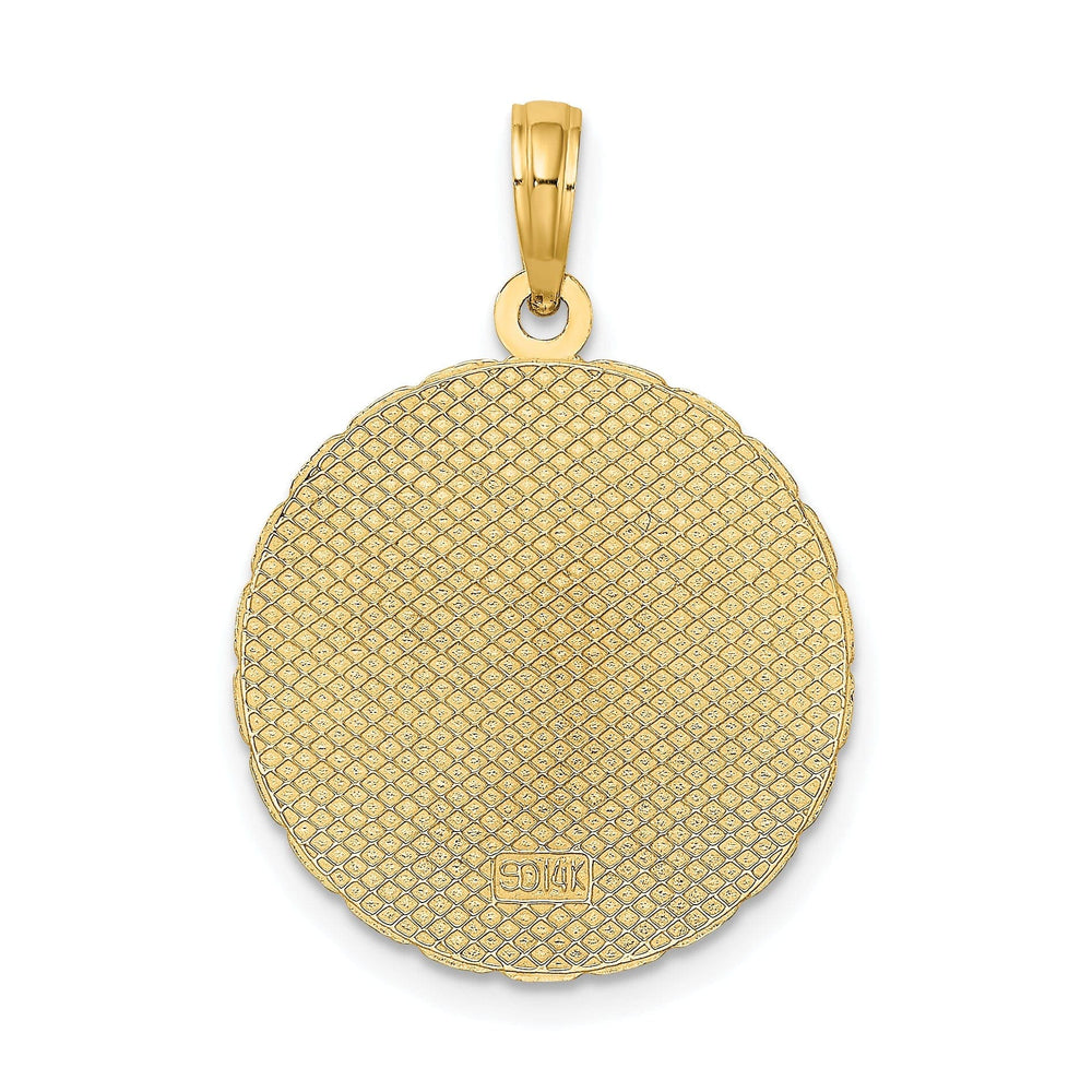 Lovely Rita's Pendants & Charms 14K Yellow Gold Polished Texture Finish JAMAICA & Palm Tree in Round Disk Shape Charm Pendant