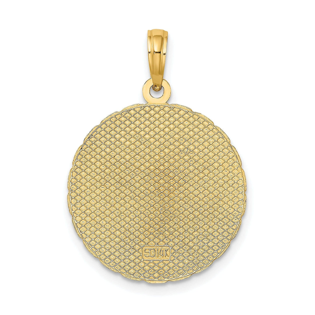 Lovely Rita's Pendants & Charms 14K Yellow Gold Polished Texture Finish JAMAICA & Palm Tree in Round Disk Shape Charm Pendant