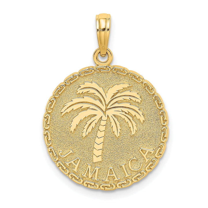 Lovely Rita's Pendants & Charms 14K Yellow Gold Polished Texture Finish JAMAICA & Palm Tree in Round Disk Shape Charm Pendant