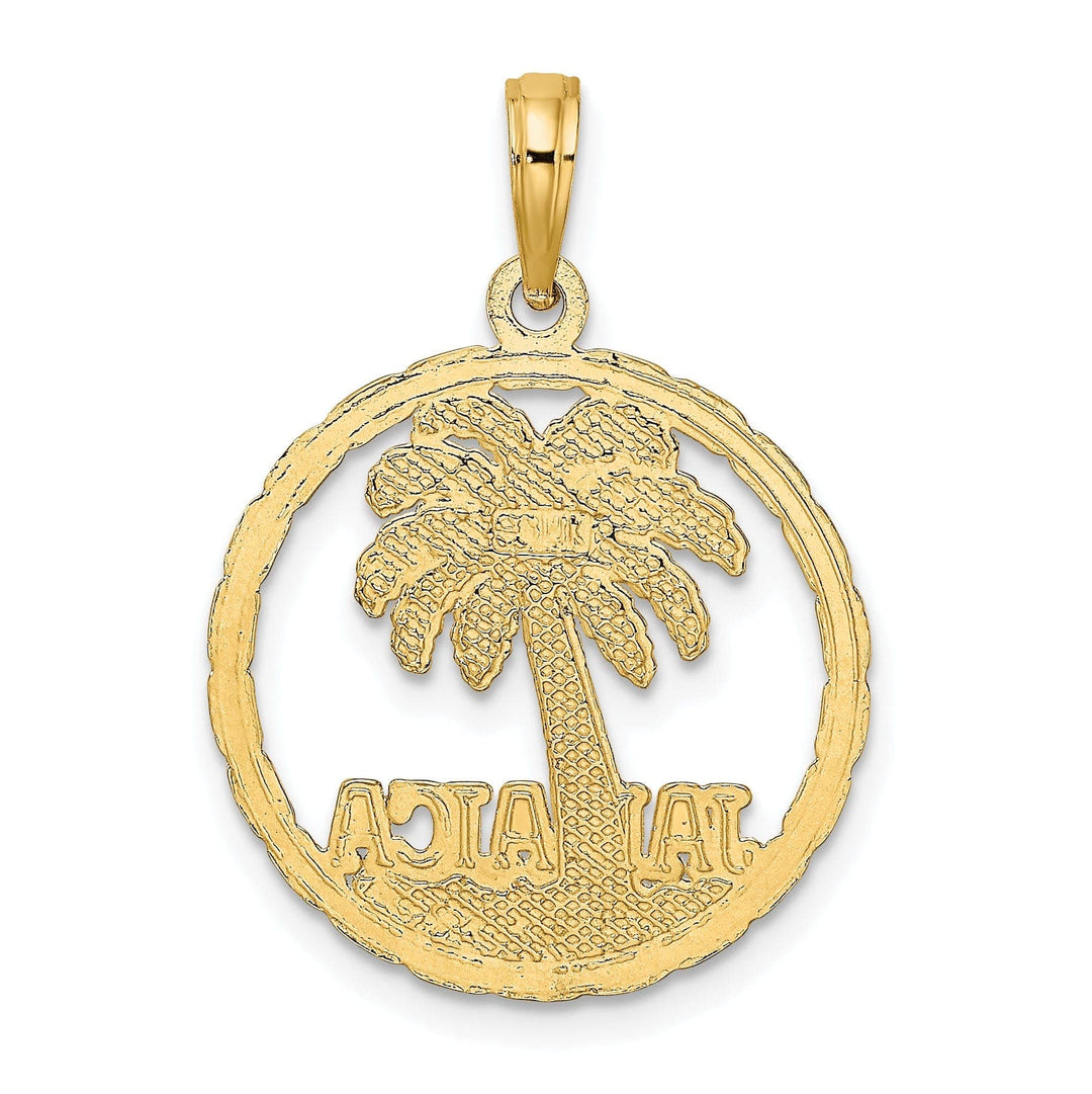 Lovely Rita's Pendants & Charms 14K Yellow Gold Polished Texture Finish JAMAICA & Palm Tree with Banner Sign in Round Disk Shape Charm Pendant