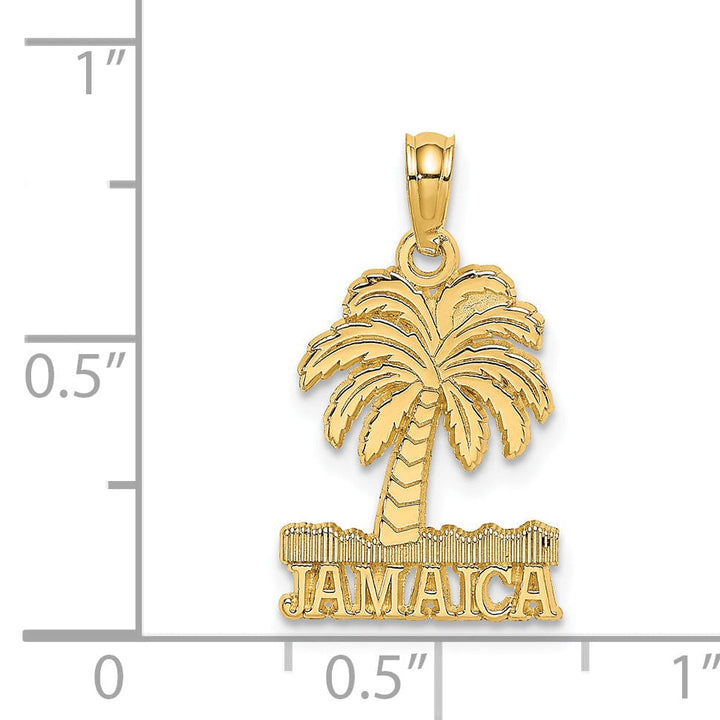 Lovely Rita's Pendants & Charms 14K Yellow Gold Polished Texture Finish JAMAICA Under Palm Tree Design Charm Pendant