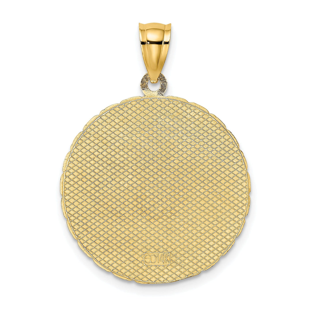 Lovely Rita's Pendants & Charms 14K Yellow Gold Polished Texture Finish JAMAICA with Double Dolphins in Round Disk Shape Charm Pendant