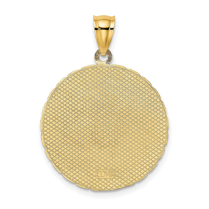 Lovely Rita's Pendants & Charms 14K Yellow Gold Polished Texture Finish JAMAICA with Double Dolphins in Round Disk Shape Charm Pendant