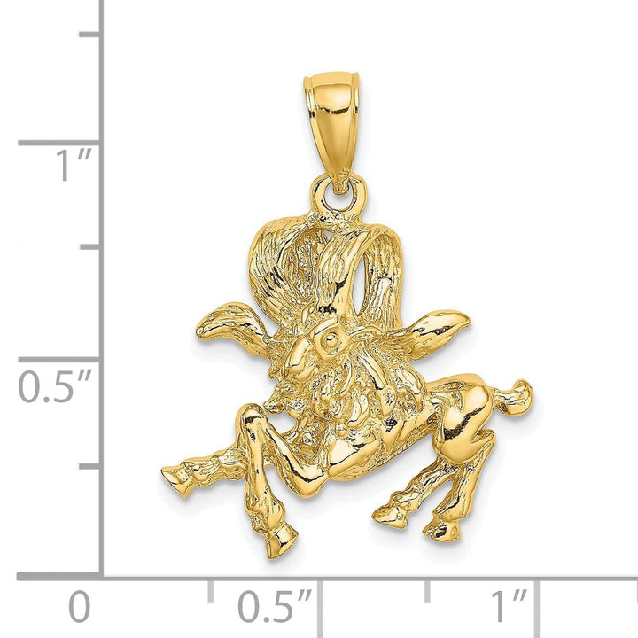 Lovely Rita's Pendants & Charms 14k Yellow Gold Polished Texture Finish Large Size3-D Aries Zodiac Charm Pendant
