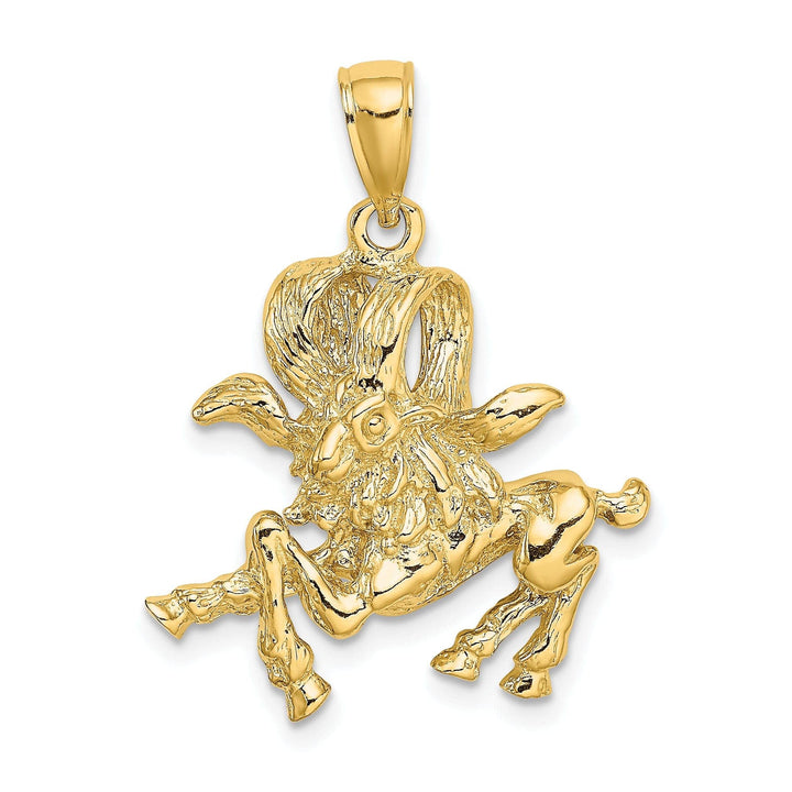 Lovely Rita's Pendants & Charms 14k Yellow Gold Polished Texture Finish Large Size3-D Aries Zodiac Charm Pendant