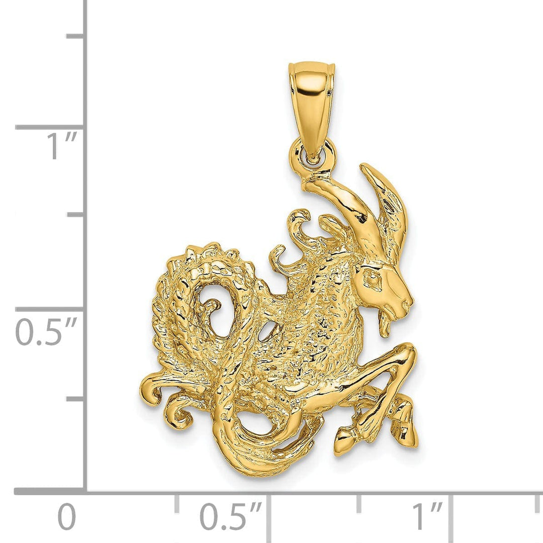 Lovely Rita's Pendants & Charms 14k Yellow Gold Polished Texture Finish Large Size3-D Capricorn Zodiac Charm Pendant
