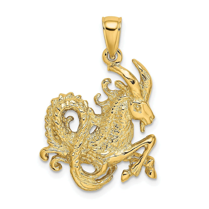 Lovely Rita's Pendants & Charms 14k Yellow Gold Polished Texture Finish Large Size3-D Capricorn Zodiac Charm Pendant