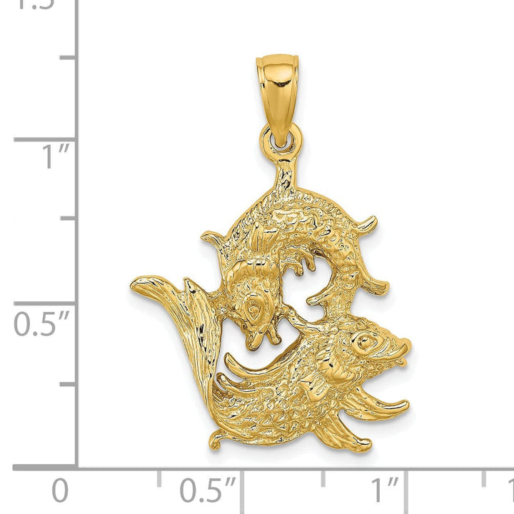 Lovely Rita's Pendants & Charms 14k Yellow Gold Polished Texture Finish Large Size3-D Pisces Zodiac Charm Pendant