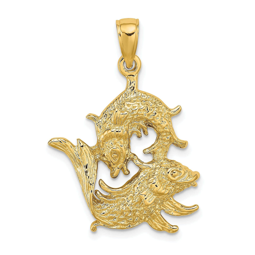 Lovely Rita's Pendants & Charms 14k Yellow Gold Polished Texture Finish Large Size3-D Pisces Zodiac Charm Pendant