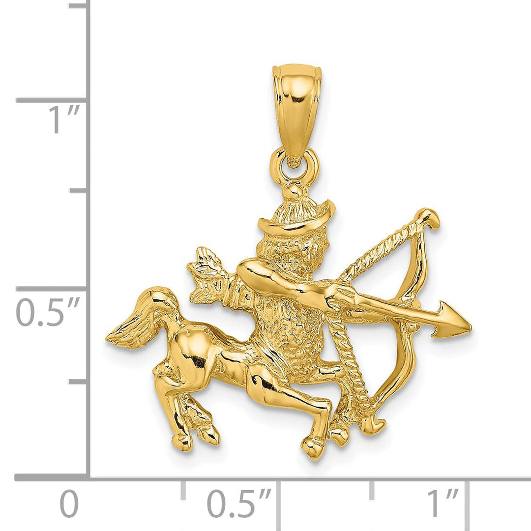Lovely Rita's Pendants & Charms 14k Yellow Gold Polished Texture Finish Large Size3-D Sagittarius Zodiac Charm Pendant
