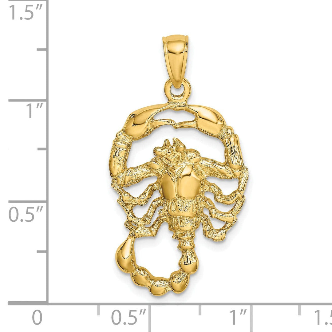 Lovely Rita's Pendants & Charms 14k Yellow Gold Polished Texture Finish Large Size3-D Scorpio Zodiac Charm Pendant