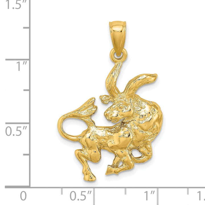 Lovely Rita's Pendants & Charms 14k Yellow Gold Polished Texture Finish Large Size3-D Taurus Zodiac Charm Pendant