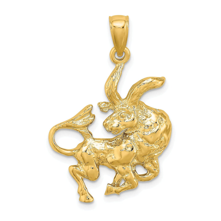 Lovely Rita's Pendants & Charms 14k Yellow Gold Polished Texture Finish Large Size3-D Taurus Zodiac Charm Pendant