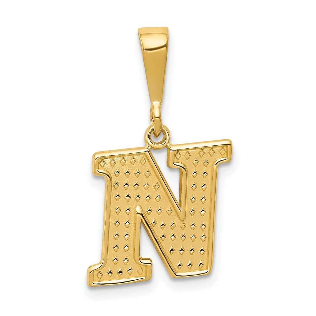 Lovely Rita's Pendants & Charms 14k Yellow Gold Polished Texture Finish Letter N Initial Charm Pendant