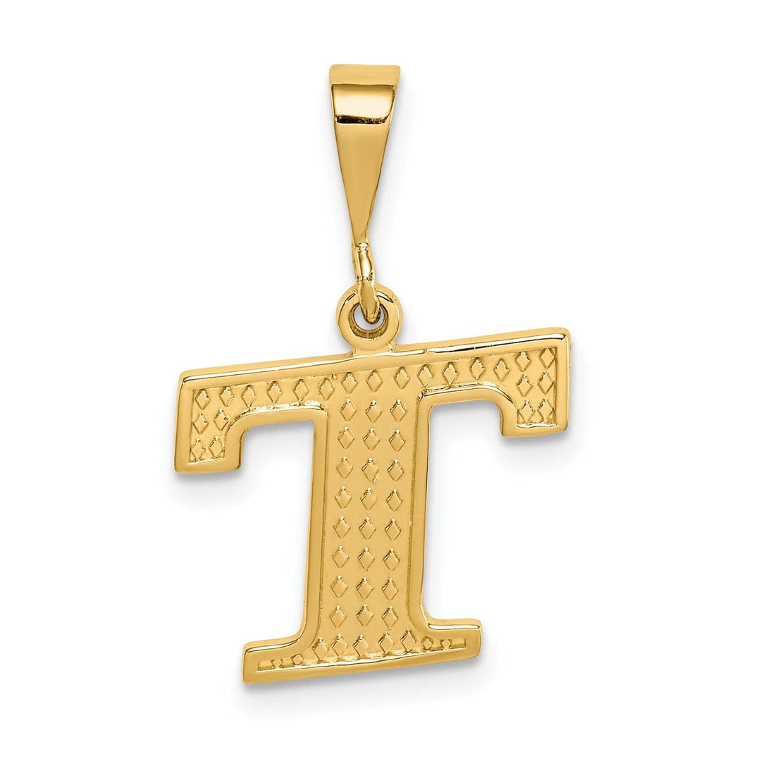 Lovely Rita's Pendants & Charms 14k Yellow Gold Polished Texture Finish Letter T Initial Charm Pendant