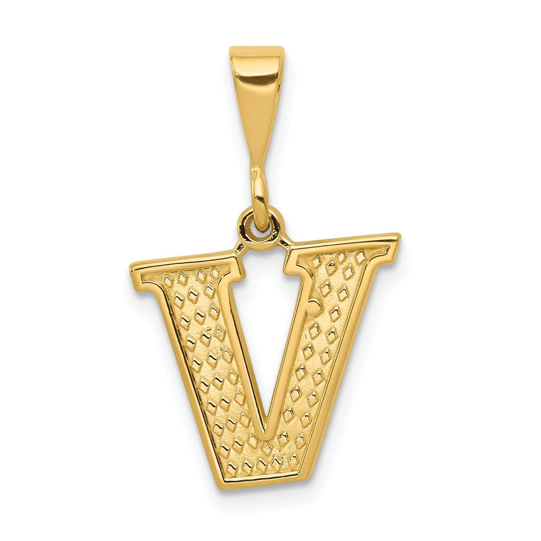 Lovely Rita's Pendants & Charms 14k Yellow Gold Polished Texture Finish Letter V Initial Charm Pendant