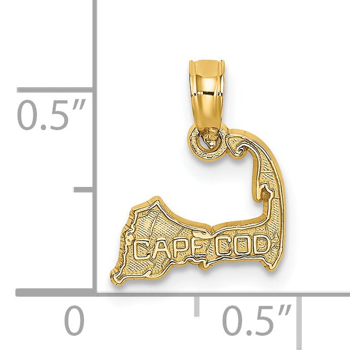 Lovely Rita's Pendants & Charms 14K Yellow Gold Polished Texture Finish Map Shape of CAPE COD Charm Pendant