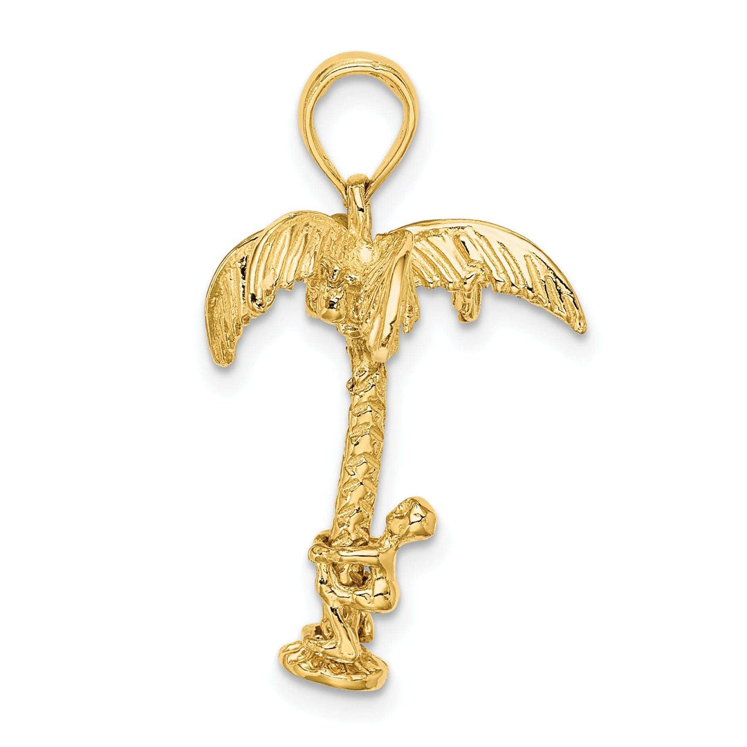 Lovely Rita's Pendants & Charms 14K Yellow Gold Polished Texture Finish Moveable 3-Dimensional Man Climing Palm Tree Charm Pendant