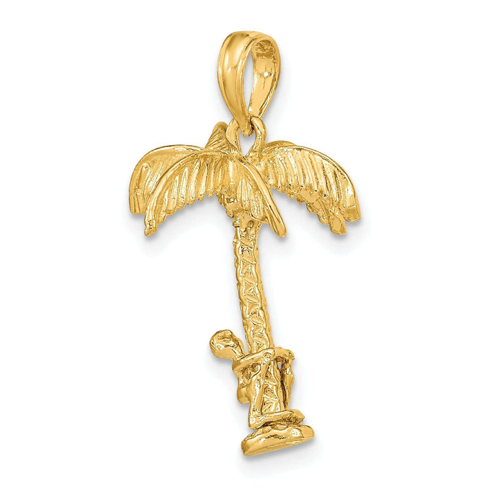 Lovely Rita's Pendants & Charms 14K Yellow Gold Polished Texture Finish Moveable 3-Dimensional Man Climing Palm Tree Charm Pendant