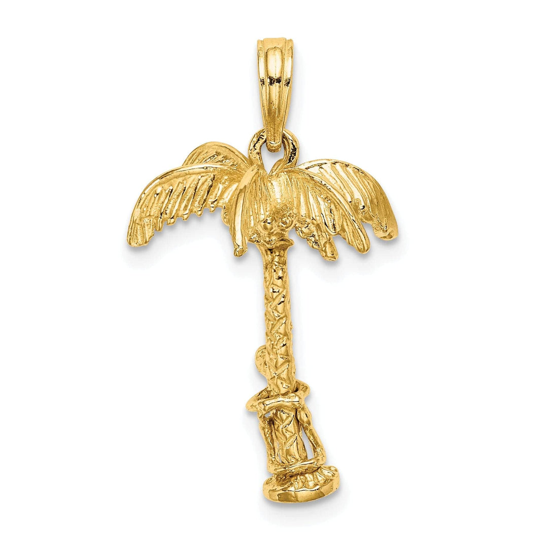 Lovely Rita's Pendants & Charms 14K Yellow Gold Polished Texture Finish Moveable 3-Dimensional Man Climing Palm Tree Charm Pendant