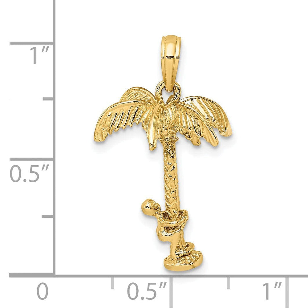 Lovely Rita's Pendants & Charms 14K Yellow Gold Polished Texture Finish Moveable 3-Dimensional Man Climing Palm Tree Charm Pendant