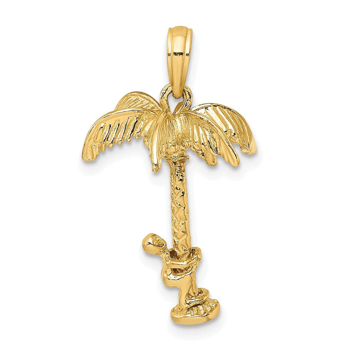 Lovely Rita's Pendants & Charms 14K Yellow Gold Polished Texture Finish Moveable 3-Dimensional Man Climing Palm Tree Charm Pendant