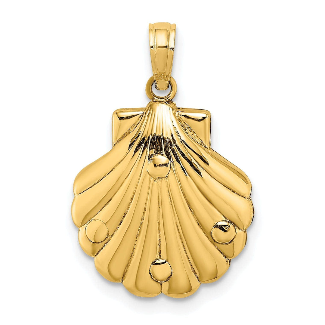 Lovely Rita's Pendants & Charms 14K Yellow Gold Polished Texture Finish Reversible 3-Dimensional Palm Trees in Shell Design Charm Pendant