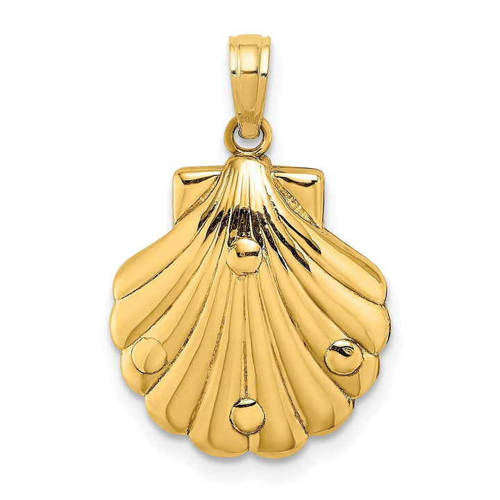 Lovely Rita's Pendants & Charms 14K Yellow Gold Polished Texture Finish Reversible 3-Dimensional Palm Trees in Shell Design Charm Pendant
