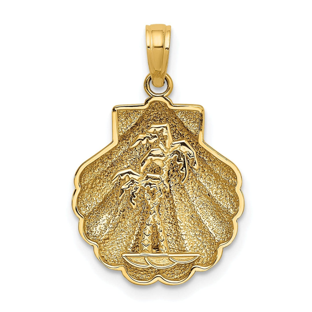 Lovely Rita's Pendants & Charms 14K Yellow Gold Polished Texture Finish Reversible 3-Dimensional Palm Trees in Shell Design Charm Pendant