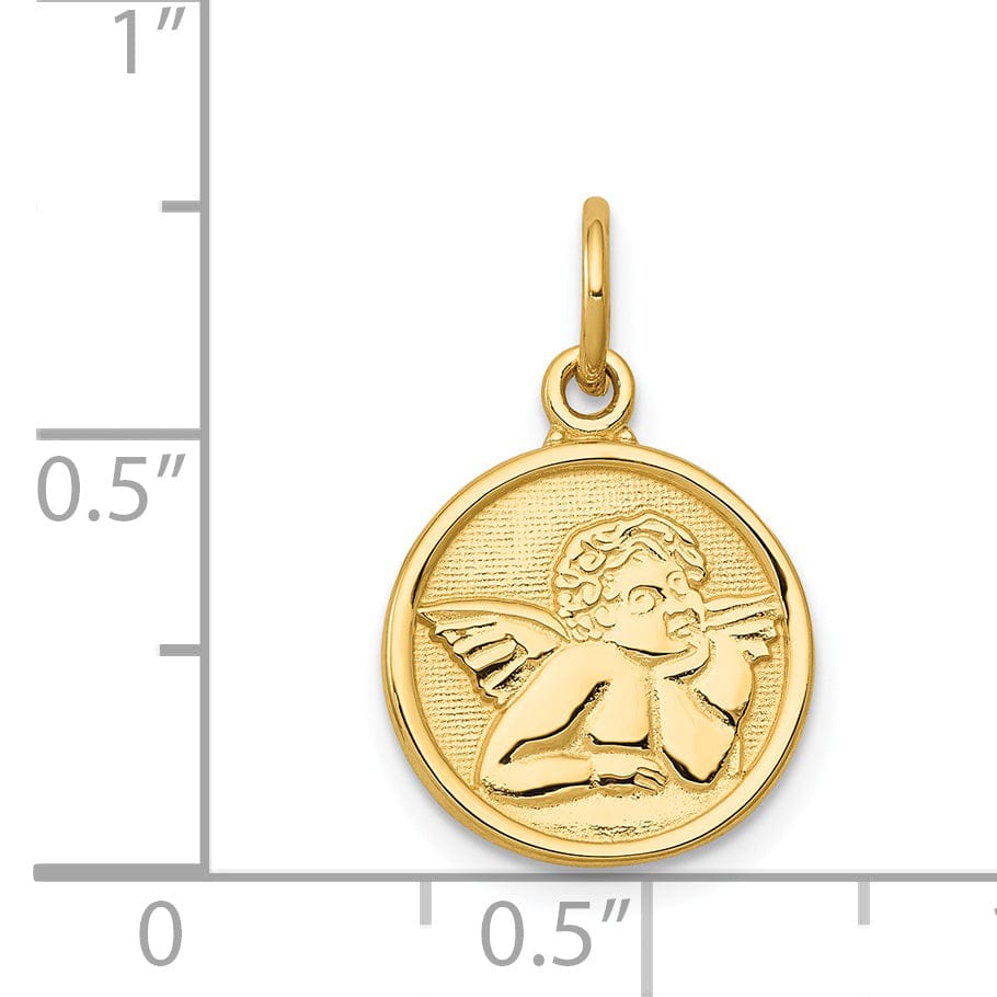 Lovely Rita's Pendants & Charms 14k Yellow Gold Polished Texture Finish Round Shape Angel Pendant
