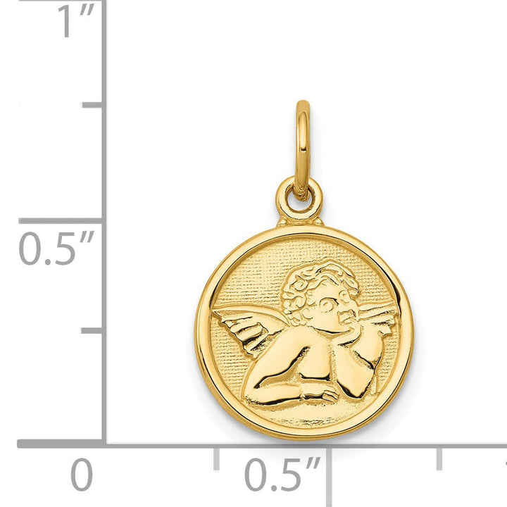 Lovely Rita's Pendants & Charms 14k Yellow Gold Polished Texture Finish Round Shape Angel Pendant