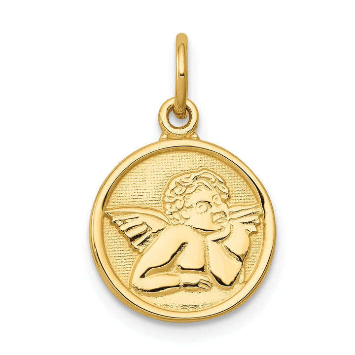 Lovely Rita's Pendants & Charms 14k Yellow Gold Polished Texture Finish Round Shape Angel Pendant