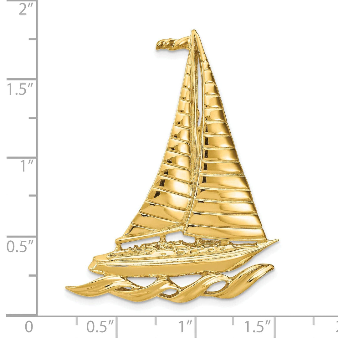 Lovely Rita's Pendants & Charms 14k Yellow Gold Polished Texture Finish Sailboat with Waves Design Charm Pendant